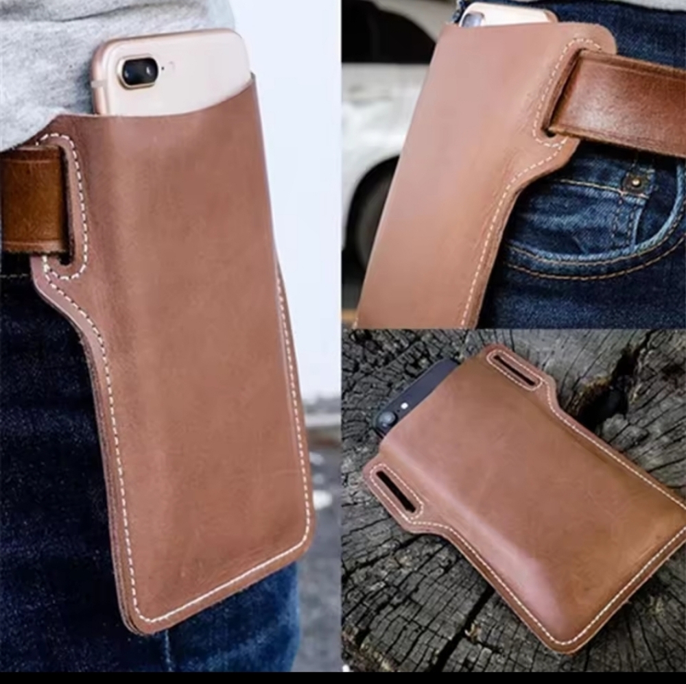 New Tan PU Leather Phone Belt Case